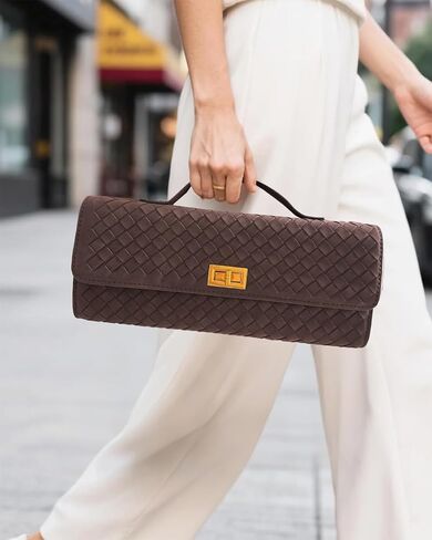 Woven Suede Clutch Purse for Women – Crossbody or Shoulder Evening Bag for Weddings, Parties, Date Nights & Formal Events in Kuwait