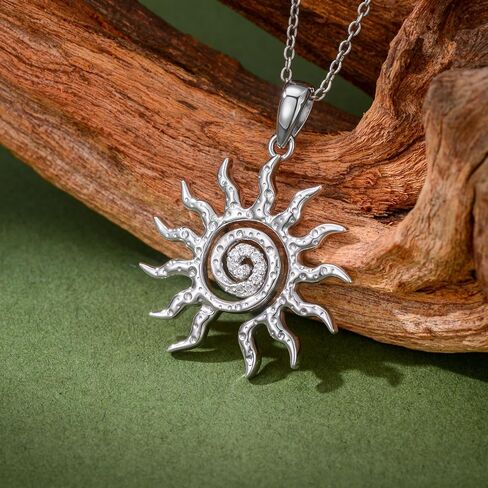 قلادة الماس الشمس 925 من الفضة الاسترليني مختبر نمت الماس دوامة الشمس قلادة قلادة هدية للنساء in Saudi Arabia