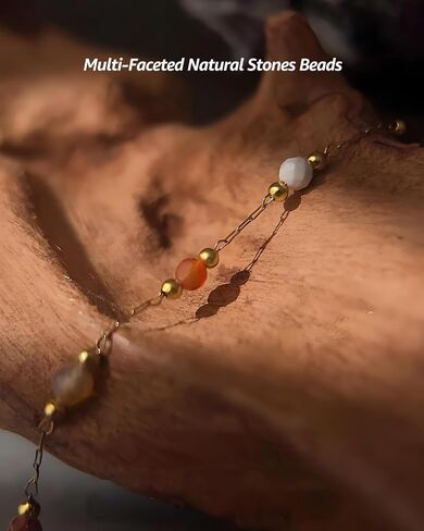 Women's Pendant Necklace Beaded Natural Stones with Malachite/White Shell Pendant -18K Gold-Plated Non-tarnish Necklace 18" + 2" Extension Dainty Jewelry in Saudi Arabia
