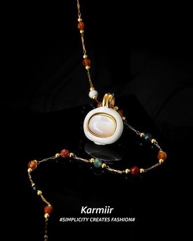 Women's Pendant Necklace Beaded Natural Stones with Malachite/White Shell Pendant -18K Gold-Plated Non-tarnish Necklace 18" + 2" Extension Dainty Jewelry in Saudi Arabia