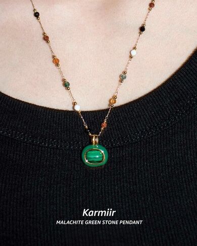 Women's Pendant Necklace Beaded Natural Stones with Malachite/White Shell Pendant -18K Gold-Plated Non-tarnish Necklace 18" + 2" Extension Dainty Jewelry in Saudi Arabia