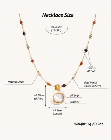Women's Pendant Necklace Beaded Natural Stones with Malachite/White Shell Pendant -18K Gold-Plated Non-tarnish Necklace 18" + 2" Extension Dainty Jewelry in Saudi Arabia