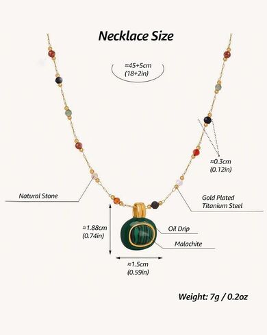 Women's Pendant Necklace Beaded Natural Stones with Malachite/White Shell Pendant -18K Gold-Plated Non-tarnish Necklace 18" + 2" Extension Dainty Jewelry in Saudi Arabia