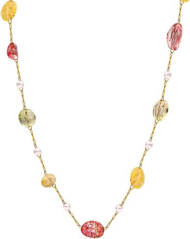 Women's Pendant Necklace Beaded Natural Stones with Malachite/White Shell Pendant -18K Gold-Plated Non-tarnish Necklace 18" + 2" Extension Dainty Jewelry in Saudi Arabia