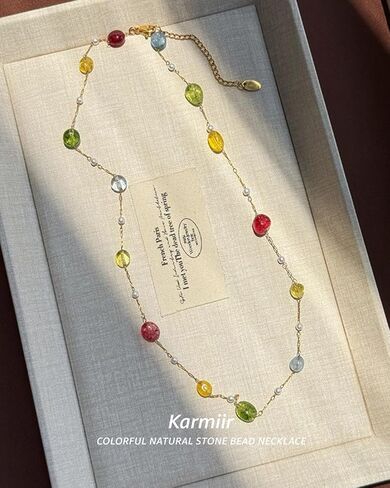 Women's Pendant Necklace Beaded Natural Stones with Malachite/White Shell Pendant -18K Gold-Plated Non-tarnish Necklace 18" + 2" Extension Dainty Jewelry in Saudi Arabia