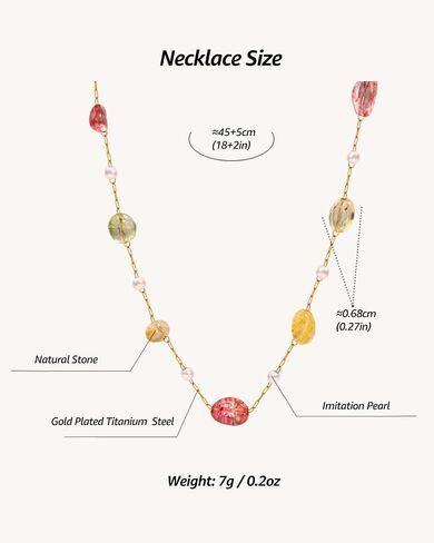 Women's Pendant Necklace Beaded Natural Stones with Malachite/White Shell Pendant -18K Gold-Plated Non-tarnish Necklace 18" + 2" Extension Dainty Jewelry in Saudi Arabia