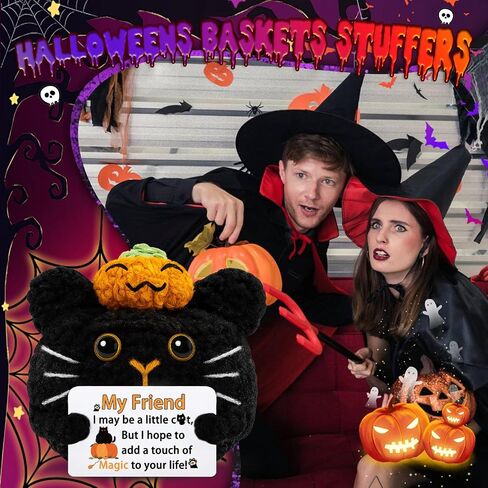 Funny Black Cat for Adults Friend Women Boss Coworkers Bestie Funny Gift for Him Her Halloween Boo Basket Stuffers Emotional Crochet Support Pumpkin Hart Black Cat in Saudi Arabia