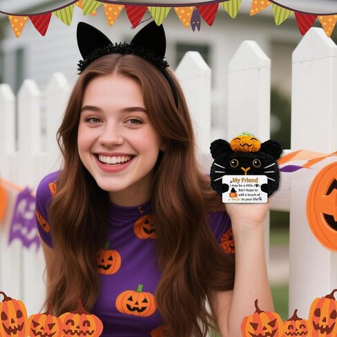 Funny Black Cat for Adults Friend Women Boss Coworkers Bestie Funny Gift for Him Her Halloween Boo Basket Stuffers Emotional Crochet Support Pumpkin Hart Black Cat in Saudi Arabia