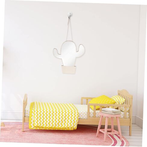 VICASKY Cactus Shape Boys and Girls Mirror Shatterproof Wooden Decorative Wall Accent for Nursery Boy Girl's Room Easy to Install Safe Design Khaki in Saudi Arabia