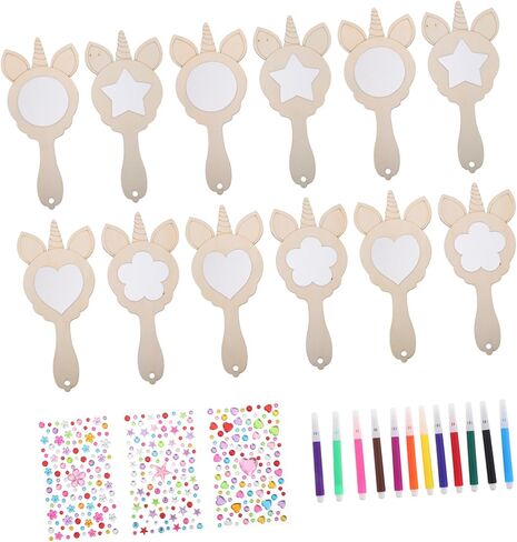DOITOOL 1set Handheld Mirror Craft for Boys and Girls Unfinished Mirrors Gems and Mini Markers for Painting and Creative Fun for Birthdays and Holidays in Saudi Arabia