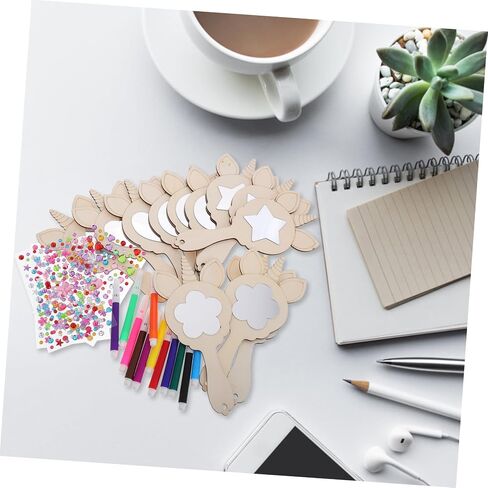 DOITOOL 1set Handheld Mirror Craft for Boys and Girls Unfinished Mirrors Gems and Mini Markers for Painting and Creative Fun for Birthdays and Holidays in Saudi Arabia
