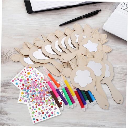 DOITOOL 1set Handheld Mirror Craft for Boys and Girls Unfinished Mirrors Gems and Mini Markers for Painting and Creative Fun for Birthdays and Holidays in Saudi Arabia