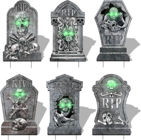 17 Inch Halloween Yard Signs Gravestones Glow in Dark Outdoor Decorations Tombstones for Graves Halloween Set with Stakes, RIP for Haunted Displays Cemetery Props 6Pcs in Saudi Arabia