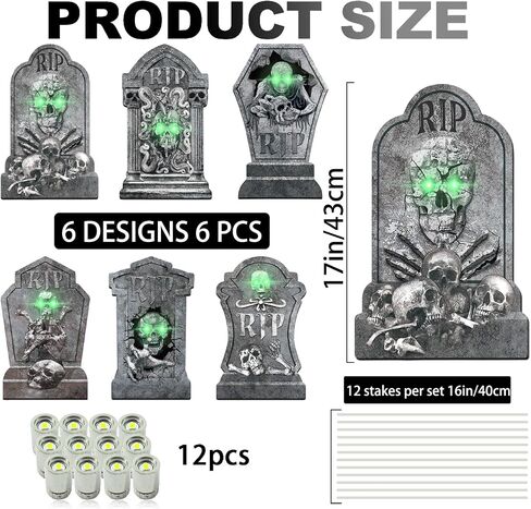 17 Inch Halloween Yard Signs Gravestones Glow in Dark Outdoor Decorations Tombstones for Graves Halloween Set with Stakes, RIP for Haunted Displays Cemetery Props 6Pcs in Saudi Arabia