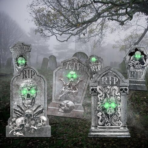 17 Inch Halloween Yard Signs Gravestones Glow in Dark Outdoor Decorations Tombstones for Graves Halloween Set with Stakes, RIP for Haunted Displays Cemetery Props 6Pcs in Saudi Arabia