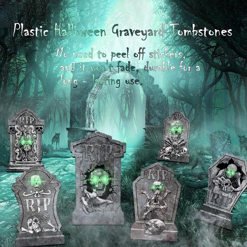 17 Inch Halloween Yard Signs Gravestones Glow in Dark Outdoor Decorations Tombstones for Graves Halloween Set with Stakes, RIP for Haunted Displays Cemetery Props 6Pcs in Saudi Arabia
