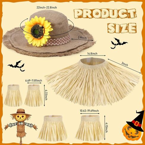 Jecery Adult Scarecrow Costume Accessories Women Scarecrow Hat with Raffia Straw Kit for Halloween Fall Party Khaki in Saudi Arabia