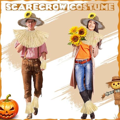 Jecery Adult Scarecrow Costume Accessories Women Scarecrow Hat with Raffia Straw Kit for Halloween Fall Party Khaki in Saudi Arabia