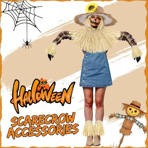 Jecery Adult Scarecrow Costume Accessories Women Scarecrow Hat with Raffia Straw Kit for Halloween Fall Party Khaki in Saudi Arabia