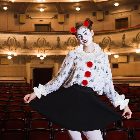 8PCS Clown Costume Accessories Lace Neck Ruffle Collar Wrist Cuff Red Pom Poms Women Halloween Clown Dress up Cosplay in Saudi Arabia