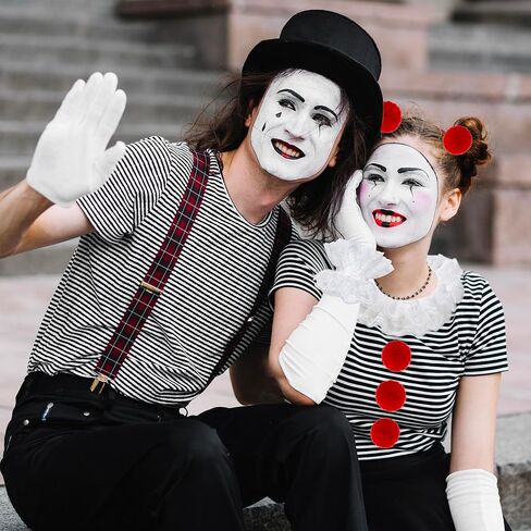 8PCS Clown Costume Accessories Lace Neck Ruffle Collar Wrist Cuff Red Pom Poms Women Halloween Clown Dress up Cosplay in Saudi Arabia
