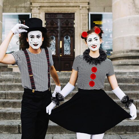 8PCS Clown Costume Accessories Lace Neck Ruffle Collar Wrist Cuff Red Pom Poms Women Halloween Clown Dress up Cosplay in Saudi Arabia