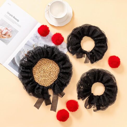 8PCS Clown Costume Accessories Lace Neck Ruffle Collar Wrist Cuff Red Pom Poms Women Halloween Clown Dress up Cosplay in Saudi Arabia