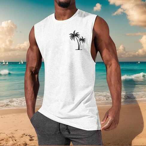 Mens Tank Tops Summer Beach Sleeveless Graphic Tank Tops Tropical Hawaiian Print Tank Tops in Saudi Arabia