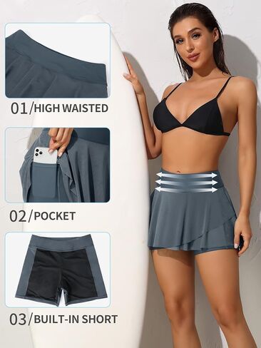 Women Swim Skirt High Waisted Swim Bottom Swimsuit Shorts Board Shorts with Pockets in Saudi Arabia