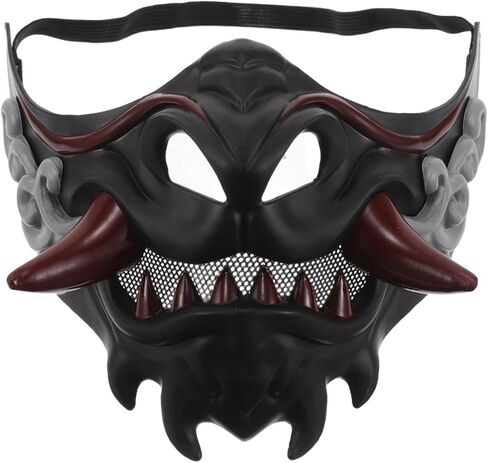 قناع وجه ساموراي للحفلات التنكرية، قناع ياباني قابل لإعادة الاستخدام للحفلات والمهرجانات وتصميم فريد من نوعه من أجل الراحة in Kuwait