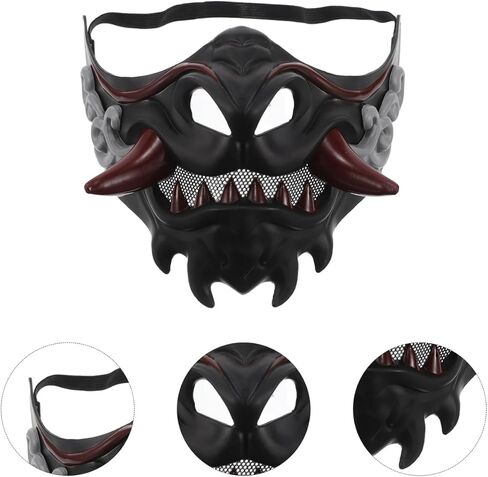 قناع وجه ساموراي للحفلات التنكرية، قناع ياباني قابل لإعادة الاستخدام للحفلات والمهرجانات وتصميم فريد من نوعه من أجل الراحة in Kuwait