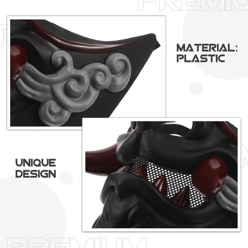 قناع وجه ساموراي للحفلات التنكرية، قناع ياباني قابل لإعادة الاستخدام للحفلات والمهرجانات وتصميم فريد من نوعه من أجل الراحة in Kuwait