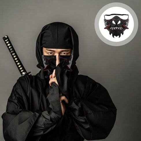 قناع وجه ساموراي للحفلات التنكرية، قناع ياباني قابل لإعادة الاستخدام للحفلات والمهرجانات وتصميم فريد من نوعه من أجل الراحة in Kuwait