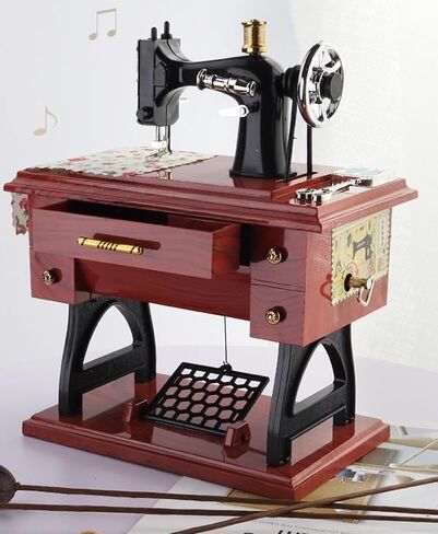 Sewing-Machine-Music-Box-Vintage-Hand-Cranked-Mechanism Mini Musical Retro Classical Table Desk Decoration with Greeting Card Classic mechanical hand cranked music box in Saudi Arabia