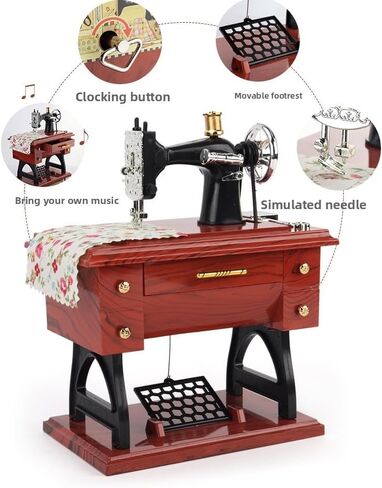 Sewing-Machine-Music-Box-Vintage-Hand-Cranked-Mechanism Mini Musical Retro Classical Table Desk Decoration with Greeting Card Classic mechanical hand cranked music box in Saudi Arabia