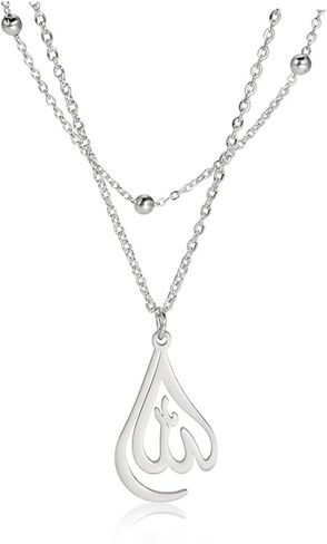 Islamic Muslim Allah Layered Necklaces For Women Stainless Steel Charm Water Drop Heart Shape Allah Pendant Double Layer Necklace Islamic Jewelry in Kuwait