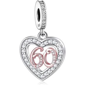 13 16 18 21 30 40 50 60 70 Birthday Age Anniversary Month Date Rose Gold Love Heart Crystal Bead Pendant 925 Sterling Silver Dangle Compatible With Pandora Moments Charm Bracelet in Saudi Arabia