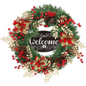Fall Wreaths for Front Door Outside Decor, 22" Pumpkin Berry Maple Leaves Pine Cone Wreath Autumn Decorations with Bow and Hanging Sign for Thanksgiving Home Outdoor Indoor Porch Harvest in Saudi Arabia