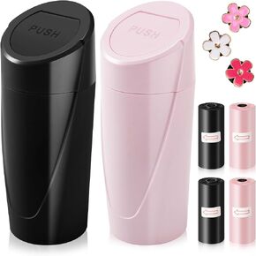 2-Pack Pink Car Trash Can for Cup Holder with Lid -60 Trash Bags - Mini Trash Can for Car Door or Console – Leakproof & Odor-Sealing - Cute Accessory -Trash Bin for Garbage + Bonus Clip Air Fresheners in Saudi Arabia