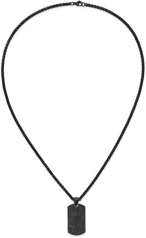 Stainless Steel Polished Black IP-plated with Black Carbon Fiber Inlay Dog Tag Wheat Chain Necklace 24" in Saudi Arabia