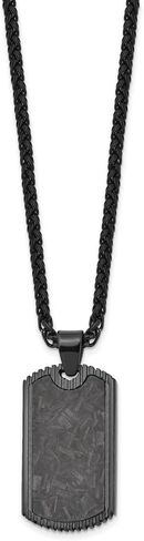 Stainless Steel Polished Black IP-plated with Black Carbon Fiber Inlay Dog Tag Wheat Chain Necklace 24" in Saudi Arabia