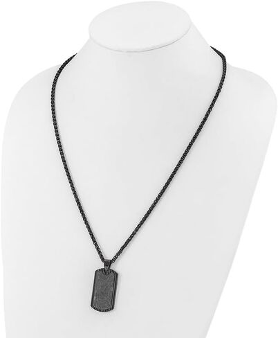 Stainless Steel Polished Black IP-plated with Black Carbon Fiber Inlay Dog Tag Wheat Chain Necklace 24" in Saudi Arabia