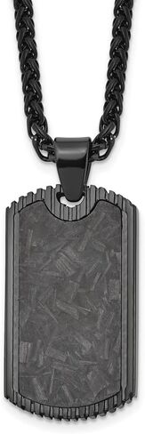 Stainless Steel Polished Black IP-plated with Black Carbon Fiber Inlay Dog Tag Wheat Chain Necklace 24" in Saudi Arabia