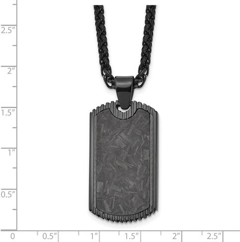 Stainless Steel Polished Black IP-plated with Black Carbon Fiber Inlay Dog Tag Wheat Chain Necklace 24" in Saudi Arabia