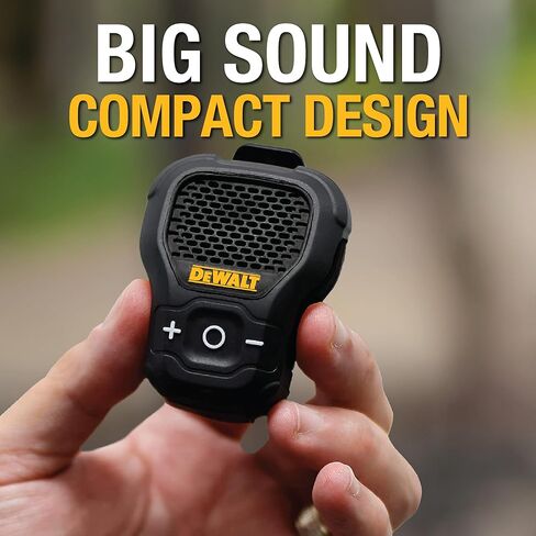 DEWALT Wearable Bluetooth Speaker (Updated Version), Clip-On Wireless Jobsite Pro Water-Resistant Portable Speaker (Non-Magnetic), Built-in Mic for Hands-Free Music/Calls, Bluetooth Speaker in Kuwait