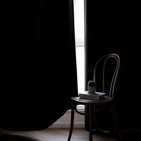 ستائر سوداء بطول 96 بوصة لغرفة النوم، ستائر سوداء معزولة حراريًا مكونة من لوحتين، ستائر طويلة لنوافذ غرفة المعيشة ذات حلقات معدنية صلبة، عرض 52 × طول 96 in Kuwait