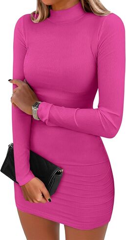 ANRABESS Women Long Sleeve Mock Neck Bodycon Mini Dress 2025 Fall Ribbed Slim Fit Pencil Cocktail Club Night Dresses in Saudi Arabia