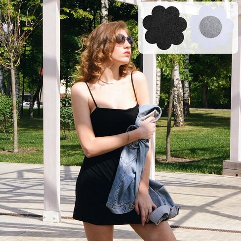 100 Pcs Disposable Nipple Covers, Invisible Pasties Breast Covers Petals No Show Self-Adhesive Bra for Women Black in Kuwait