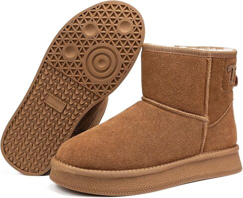Mini Boots for Women, Platform Ankle Snow Boots, Genuine Leather Winter Boots with Warm Fur Lining, Anti-Slip Short Booties in Saudi Arabia