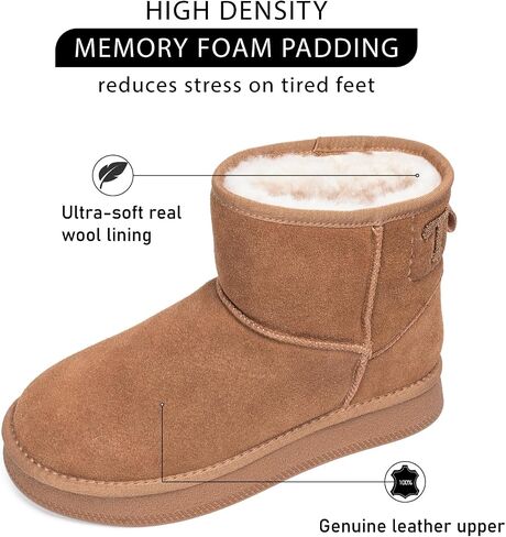 Mini Boots for Women, Platform Ankle Snow Boots, Genuine Leather Winter Boots with Warm Fur Lining, Anti-Slip Short Booties in Saudi Arabia